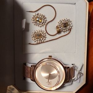 Sk Shengke Rose Gold Crystal and Watch Set NIB